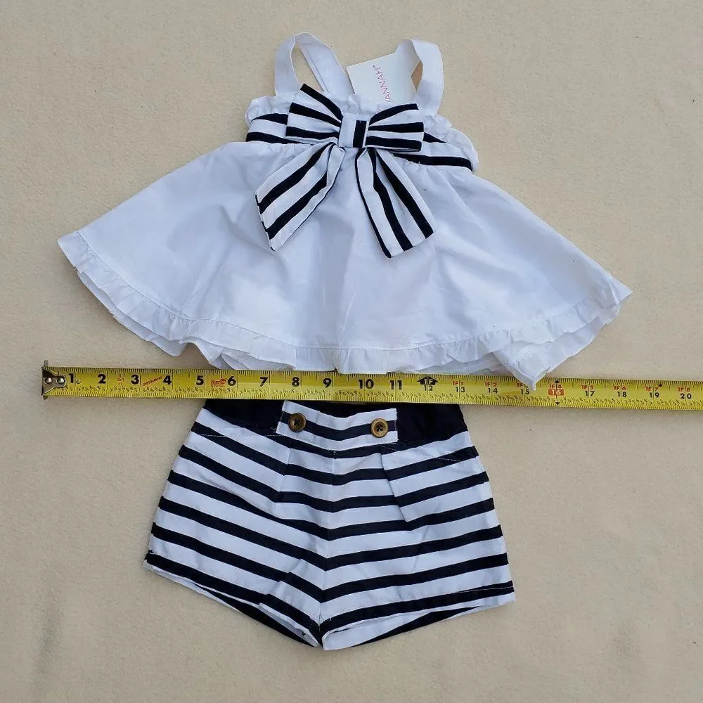 Savannah navy blue and white striped tank top and shorts 3-6 months